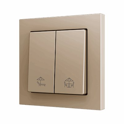 ZS552PB2CC – ZS55. Pulsador Soft doble para 2 entradas binarias 55×55 mm – Champagne – Personalizado. Mínimo 100 unidades por diseño.