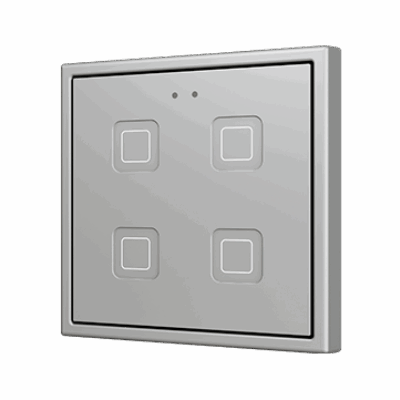 ZVIT70X4S – Tecla 70 X4. Pulsador capacitivo de policarbonato 70×70 – 4 botones – Plata (marco ZS70 no incluido).