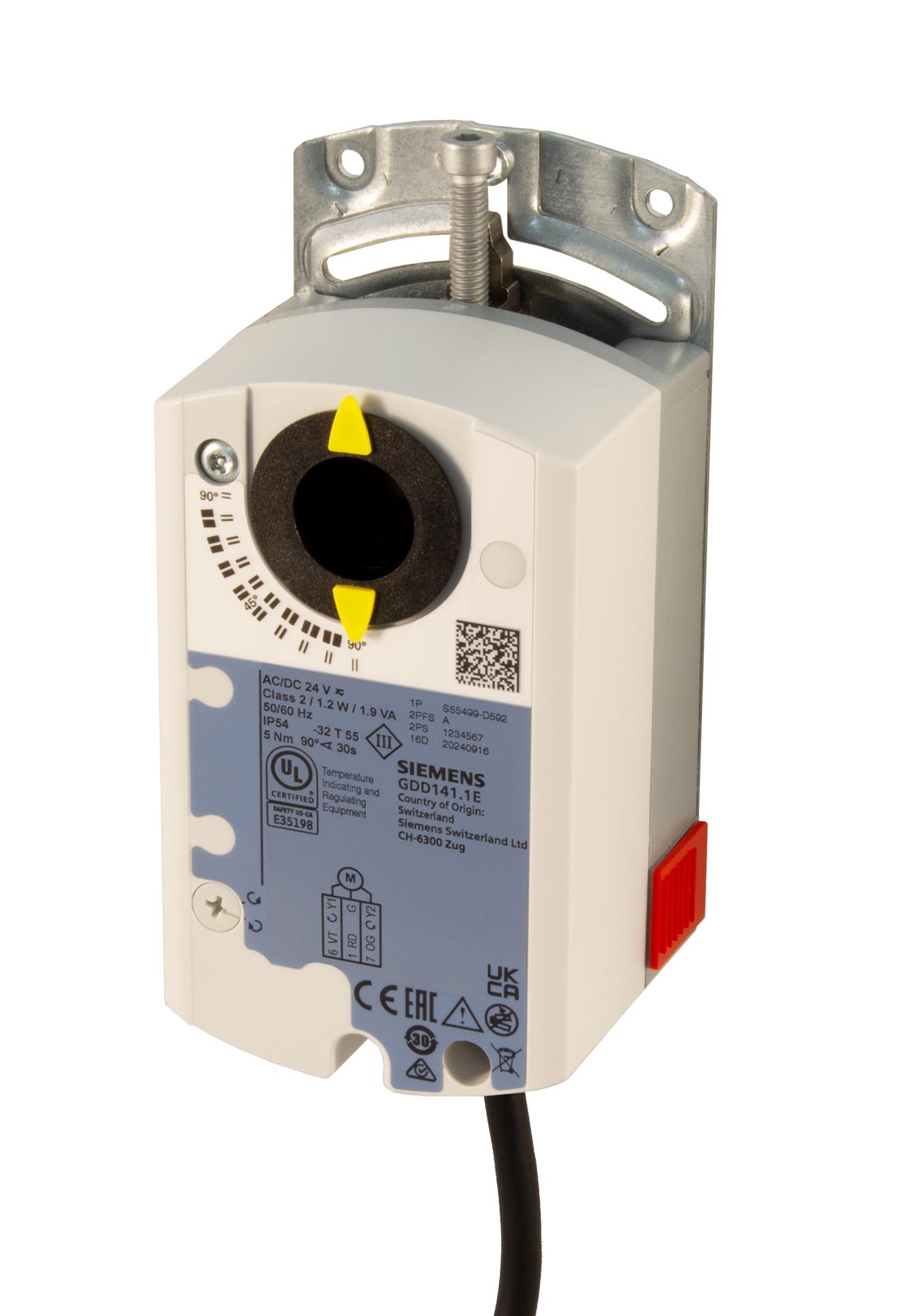 GLA141.1E - Actuador de compuerta de aire de funcionamiento rápido, CA/CC 24 V, control de apertura-cierre/3 posiciones, 10 Nm, 90 s.