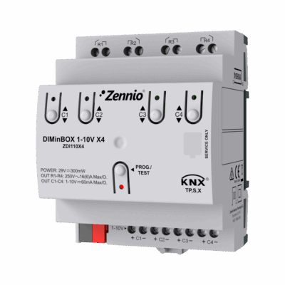 ZDI110X4 – DIMinBOX 1-10V X4. Actuador dimmer con 4 canales para balastos de 1-10V.