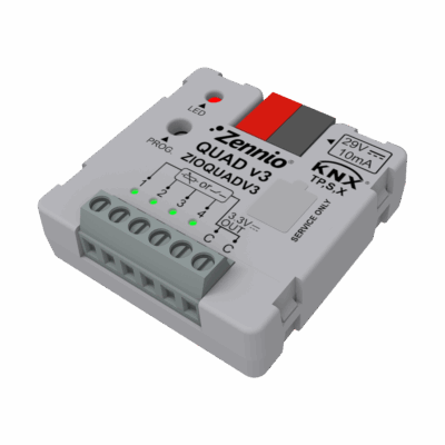 ZIOQUADV3 – QUAD v3. Módulo de 4 entradas analógico-digitales con LEDs indicadores de estado.