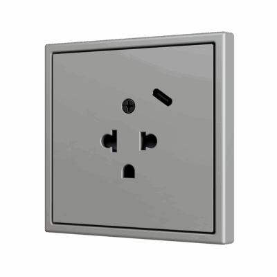 ZS70CEUA1USS – ZS70. Tapa para base de enchufe euroamericano con USB C 70X70 mm – Plata.